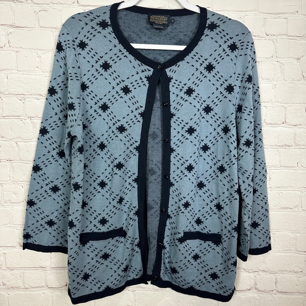 Pendleton Womens Cardigan lightweight Sweater blue Silk cotton Blend, sz‎ M, GUC
